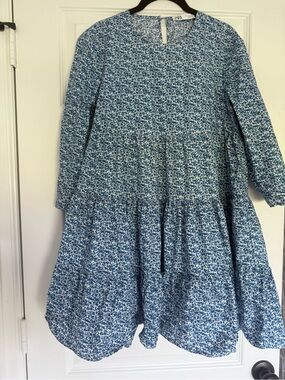 Zara Babydoll Blue Floral Tiered Dress